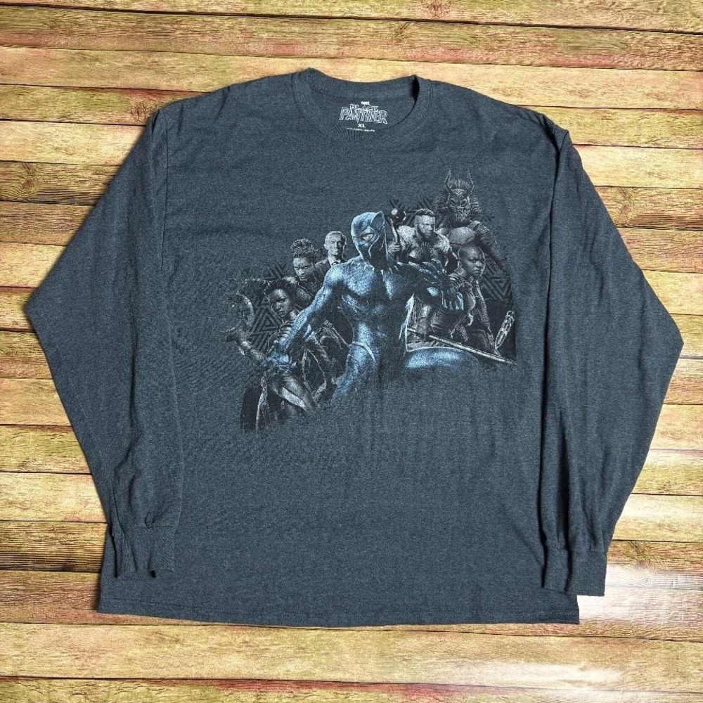 Black Panther Marvel front and back graphic long sleeve shirt in color grey